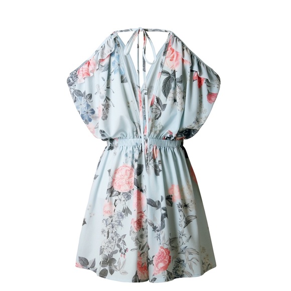 B2G1 ♦️🆕Floral Lace Tie Light Blue Romper - Picture 4 of 5